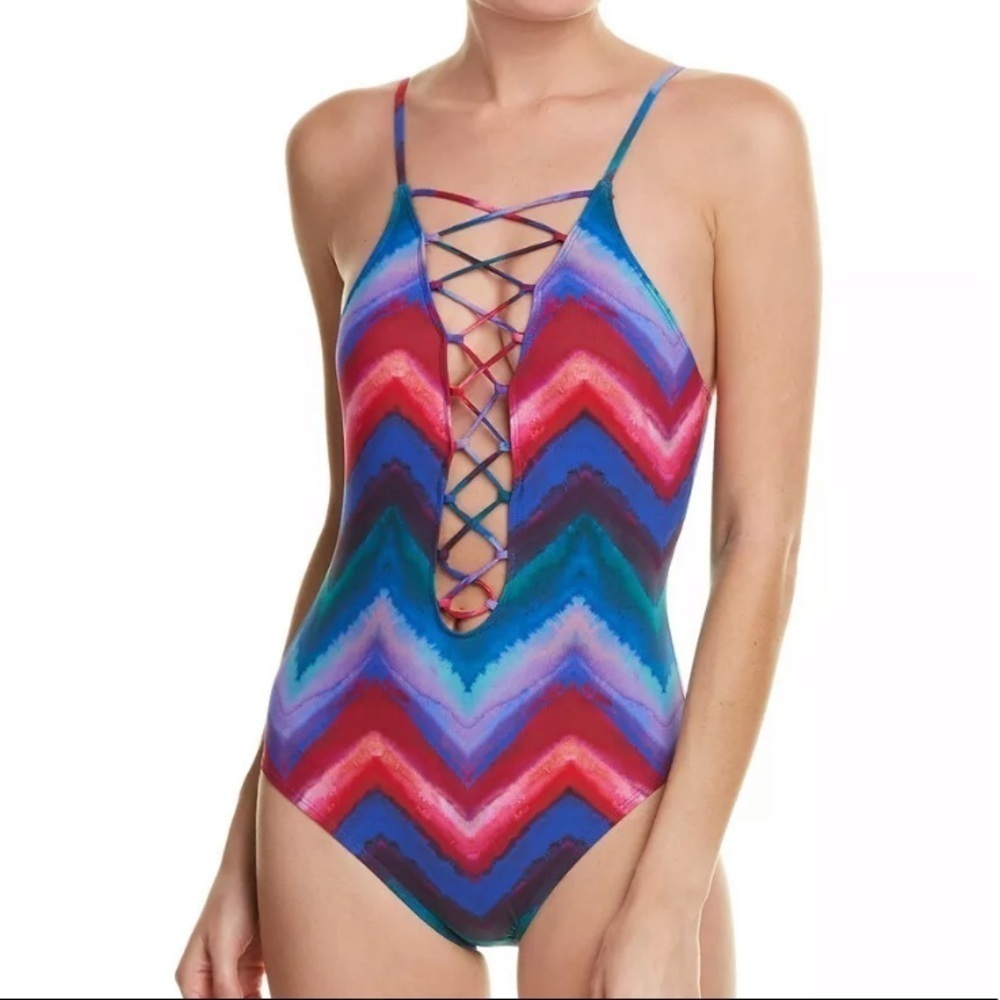LA Blanca Gem Lace Up One Piece Swimsuit